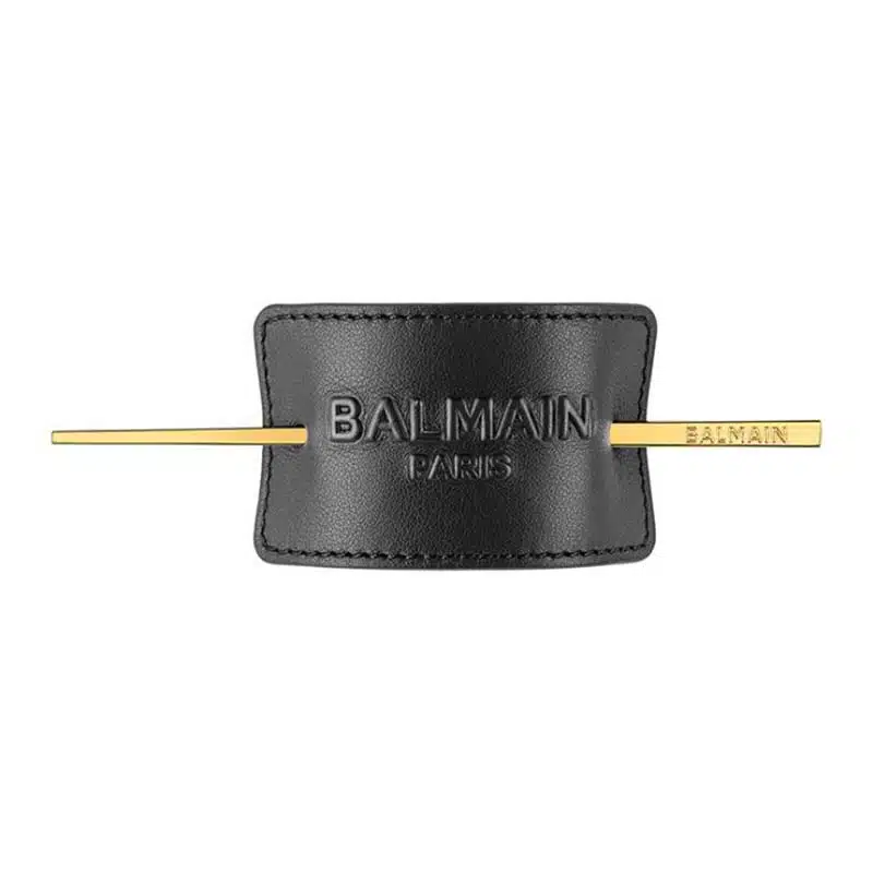 balmain hair barrette leather black