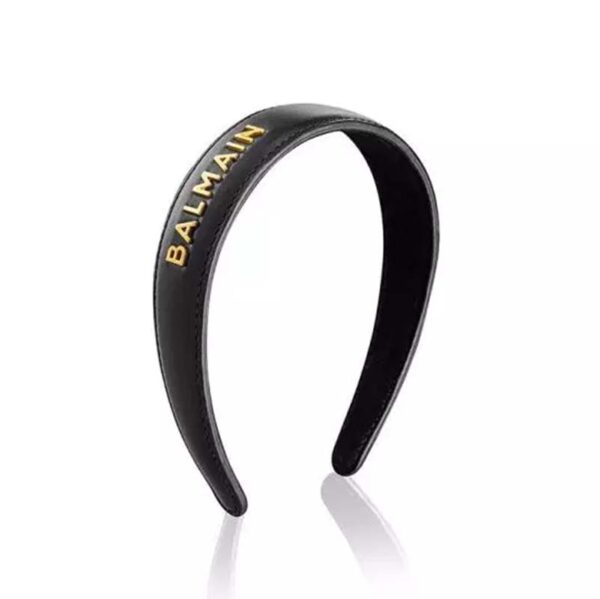balmain black leather headband guldbelagt